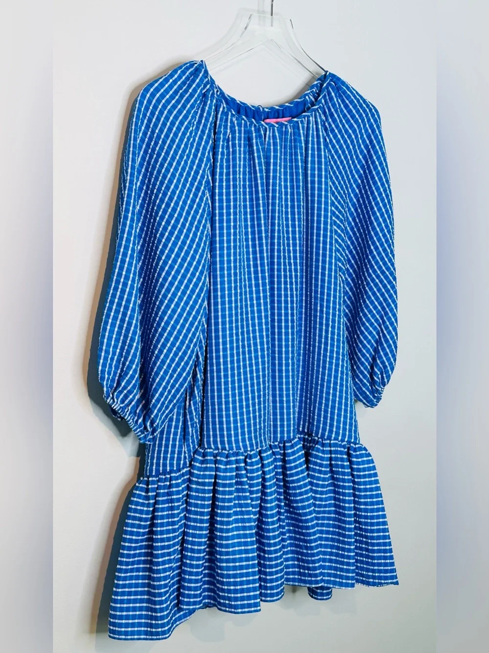 LDT Rachel Ruffle Seersucker Blue White Mini Dress NWT - Picture 5 of 15
